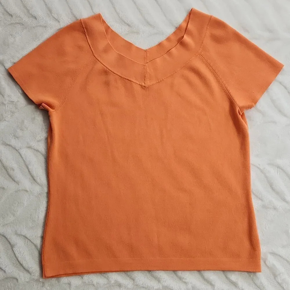 TALBOTS V neck Rayon blend top in orange - Picture 4 of 8